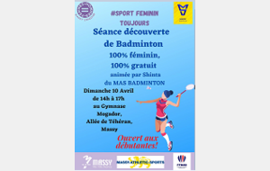 100% Féminin - Dimanche 10 avril de 14h à 18h au gymnase Mogador