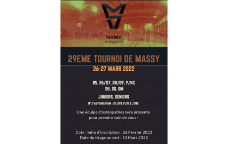 29ème Tournoi National Massy - 26 et 27 Mars - Gymnase Villaine - 7h30 - 22h