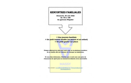 Rencontres Familiales - Dimanche 26 Juin - 14h à 18h au gymnase Mogador.